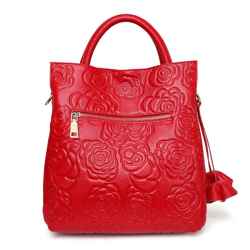 First Layer Cowhide Wine Red Women’s Crossbody Bag