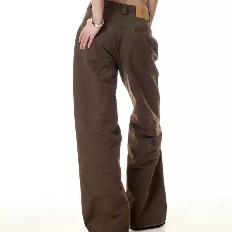 Retro Frayed Multi-Pocket Straight-Leg Jeans for Women
