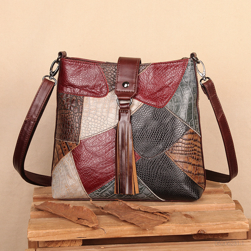 Fringed Soft Cowhide Leather Bucket Messenger Bag