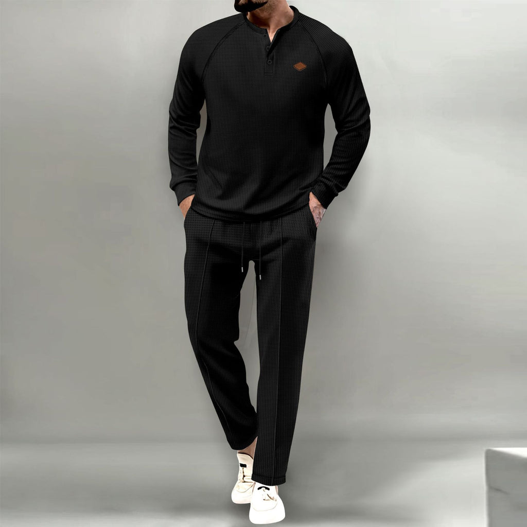 Men's Solid Color Long Sleeve Suit with Trousers Polyester Fiber