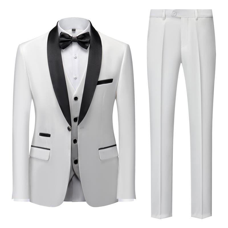 Men's Three-Piece Slim Fit Suit Set Green Collar for Wedding Performance and Formal Events