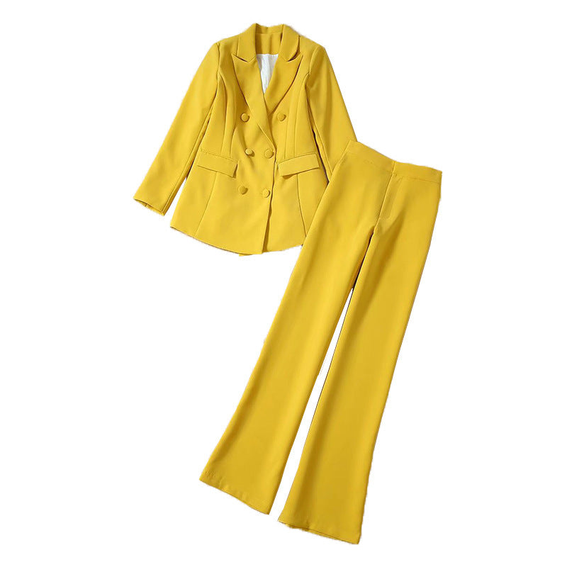 Women's Yellow Two-Piece Casual Professional Suit