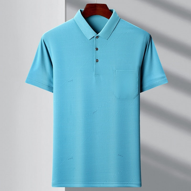 Men's Youth Striped Polo Shirt with Pocket Cotton Spandex