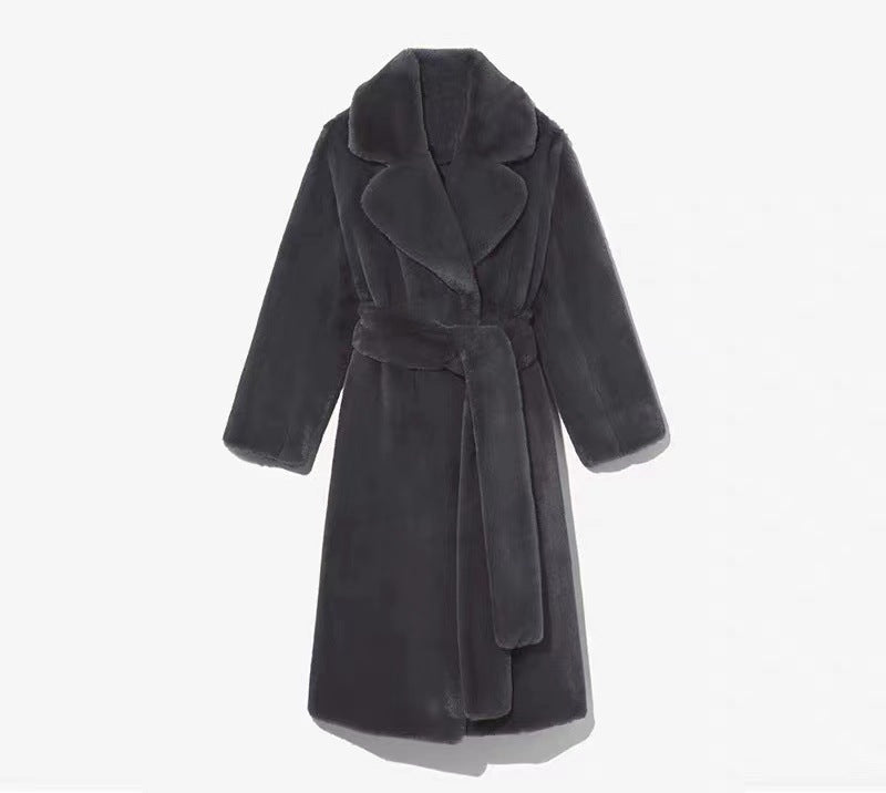 Thickened Long Plush Artificial Fur Cotton Coat Trench