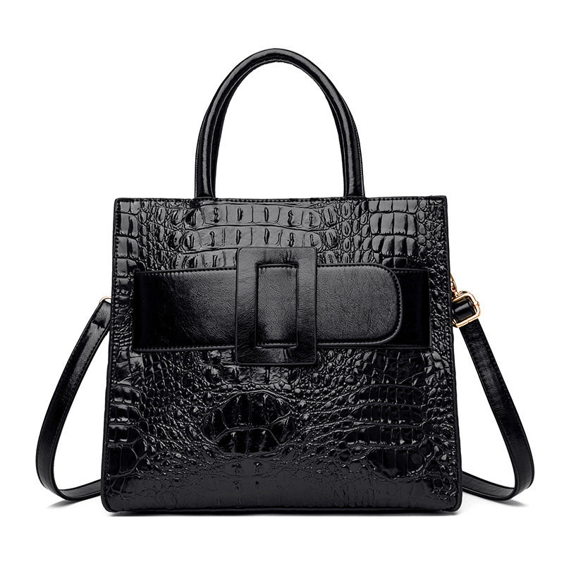 Grand sac à bandoulière vintage en PU pour femme avec motif crocodile