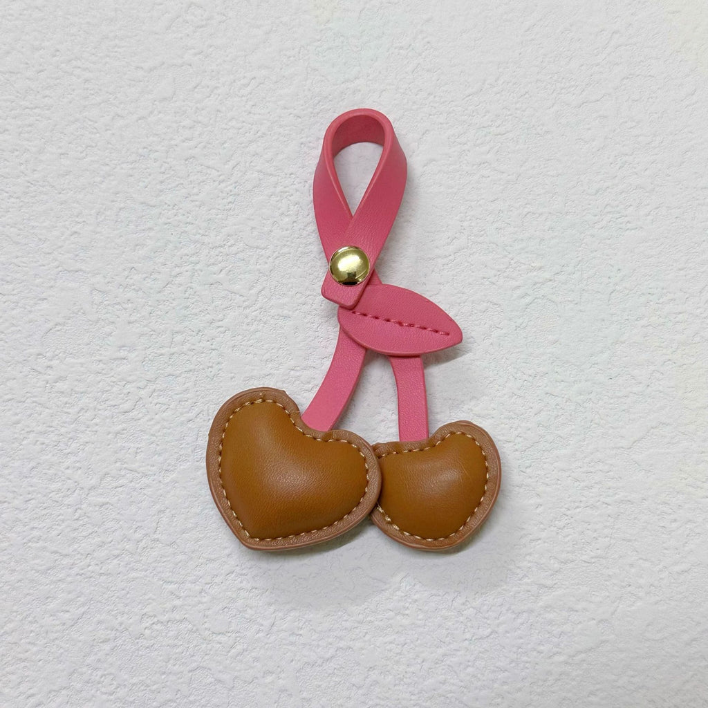 Cute 3D Peach Heart Cherry Leather Handbag Pendant