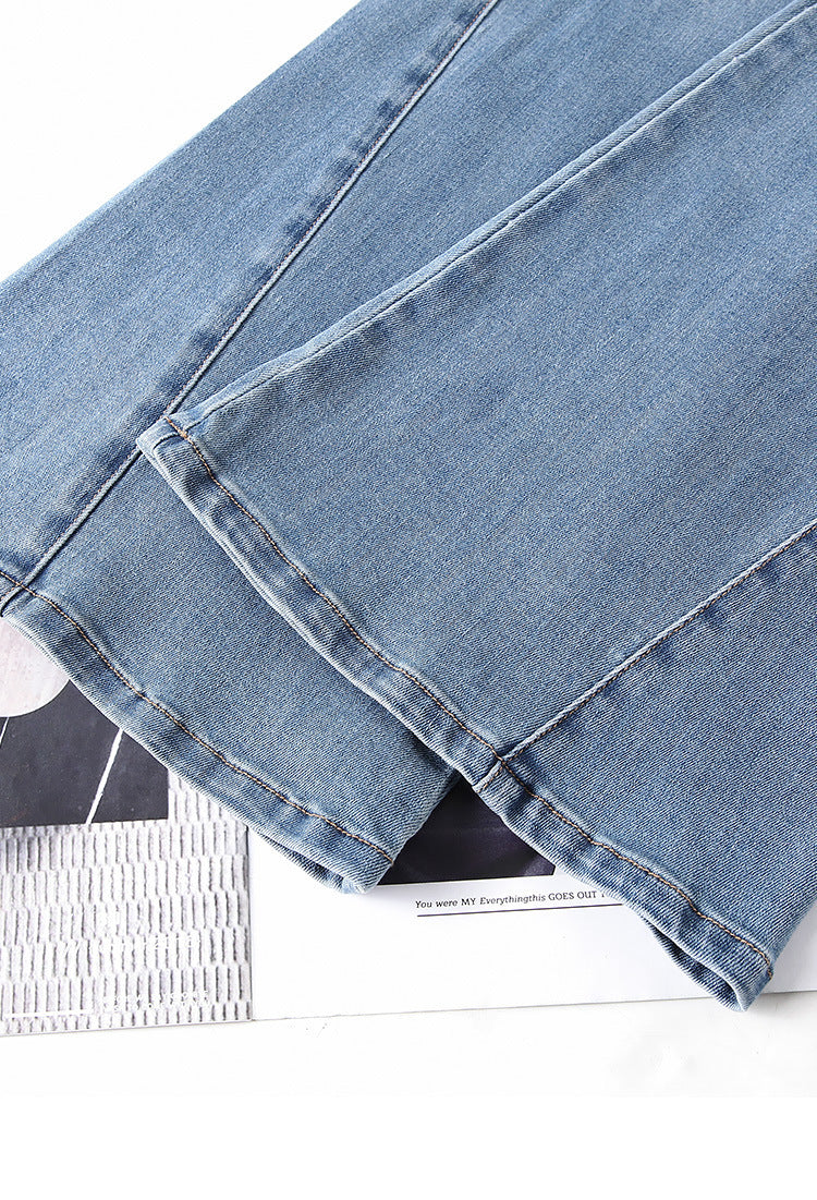 Jean évasé taille haute en denim bleu pour femme