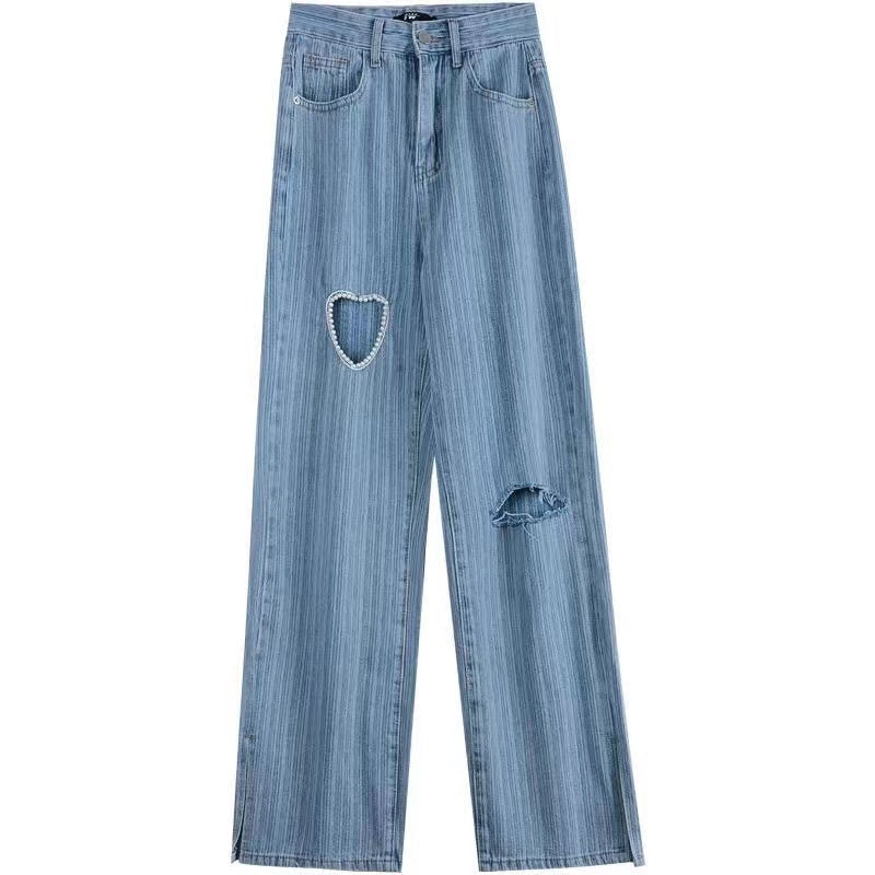 Women's High Waist Slim All Match Waist Straight Jeans