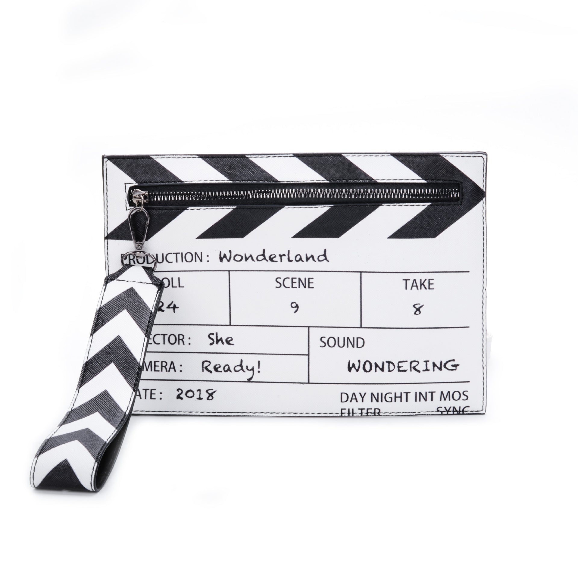 PU Leather Women's Clutch Bag with Clapper Board Print