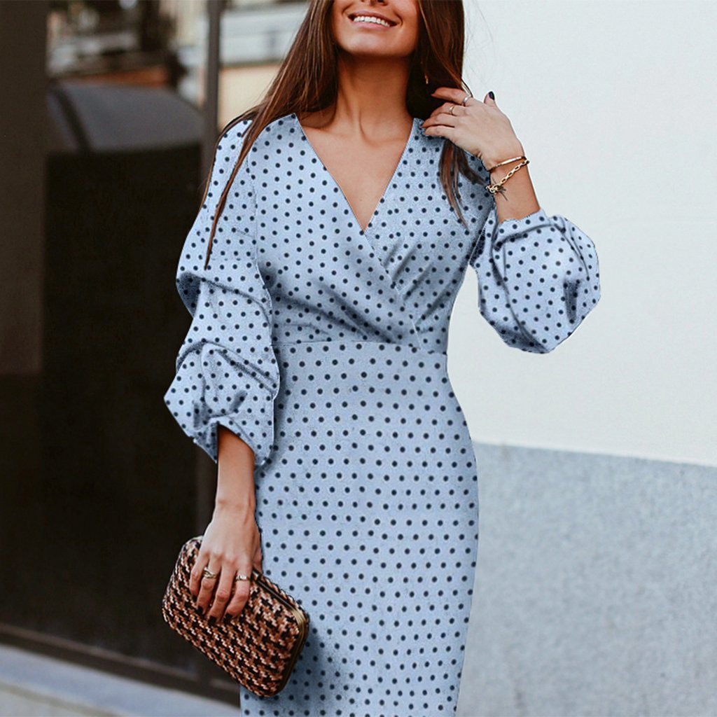 Polka Dot V-Neck Professional Dress for Women