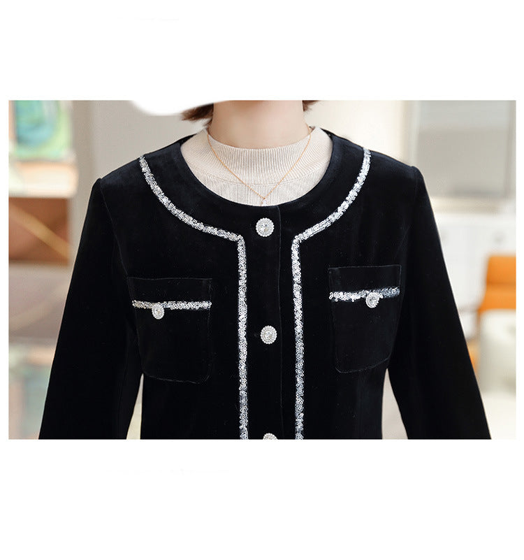 Women's Velvet Cardigan Coat in Black, Sizes XL-5XL