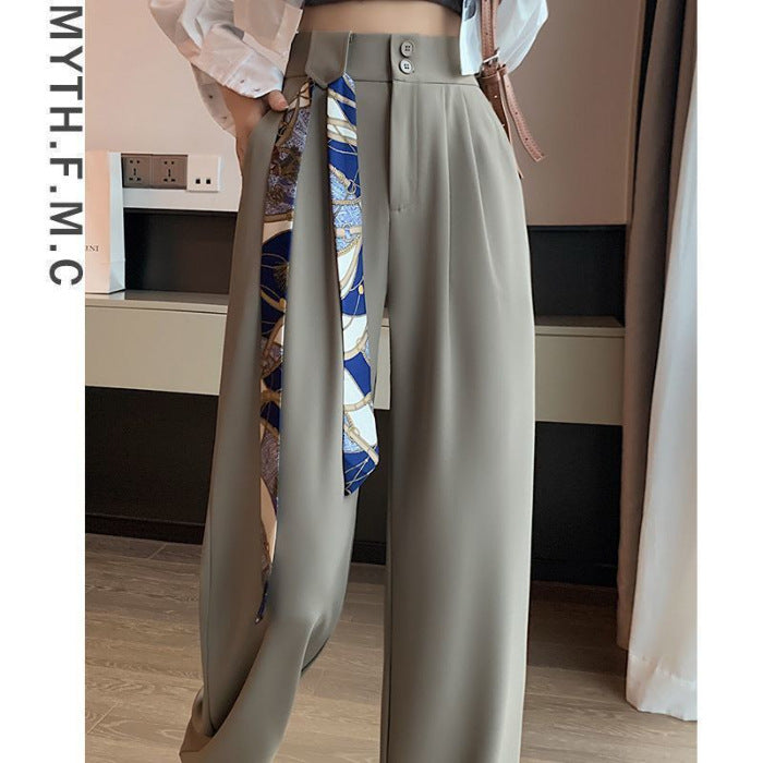 High Waist Narrow Ice Silk Wide-Leg Pants