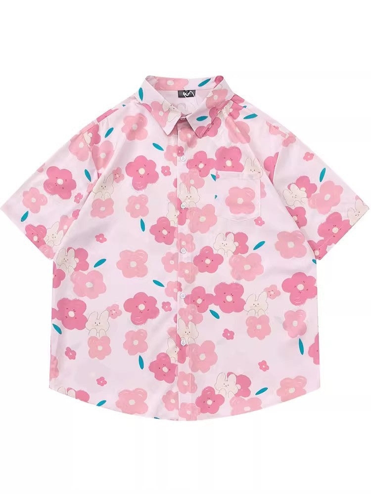 Women's Retro Girly Printed Short-Sleeve Shirt Polyester S-XXXL