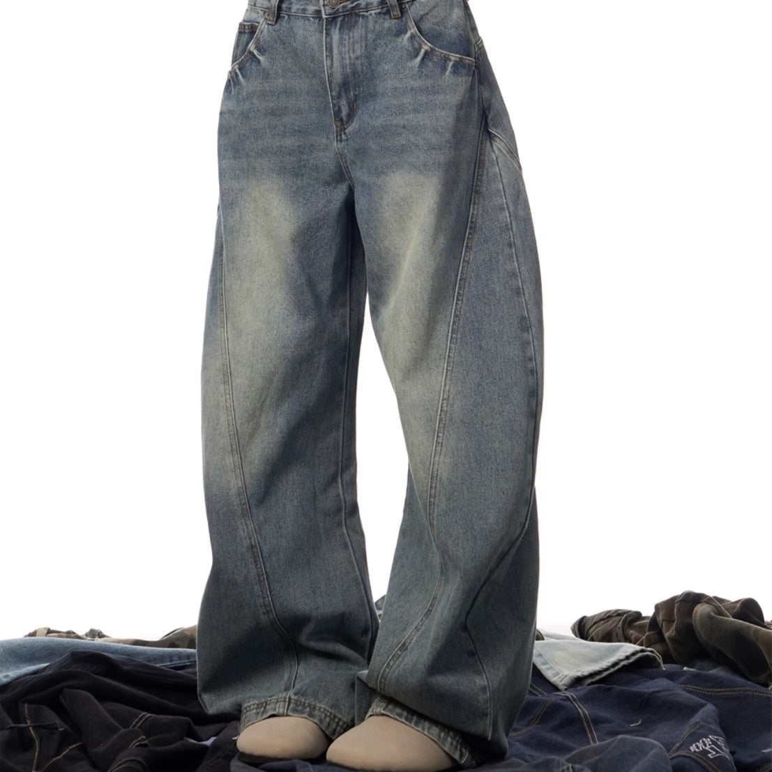 Women's Wide Leg Retro Washed Blue Jeans