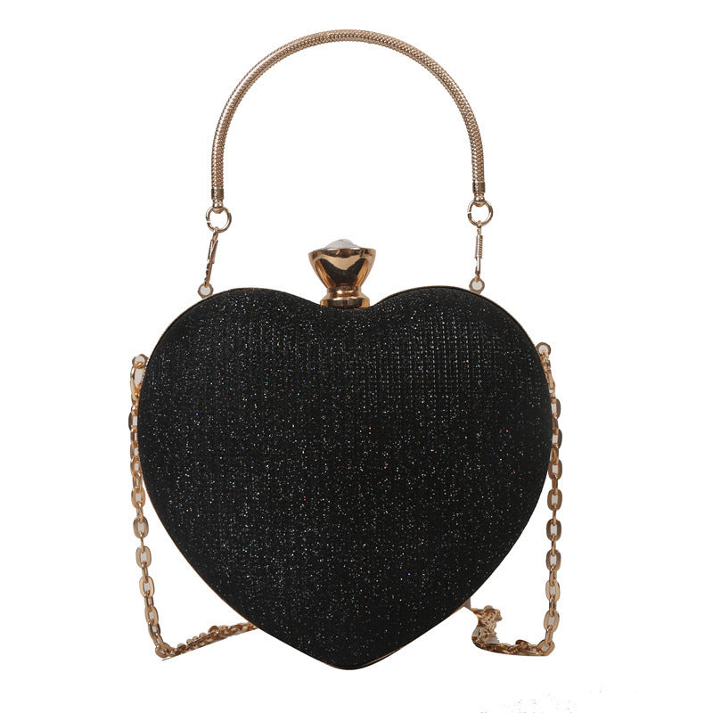 Women Bag Shiny Handbag Heart Shape Metal Clutches Bag Fashion
