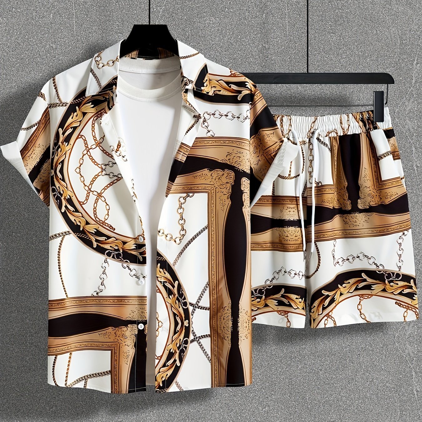Men's Plus Size Casual 3D Digital Print Short Sleeve Hawaii Suit