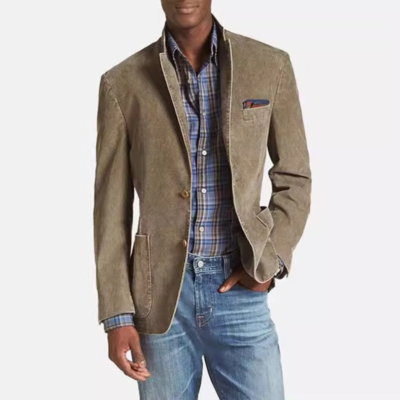 Men's Casual Denim Suit Solid Color Elegant Formal Classic Menswear