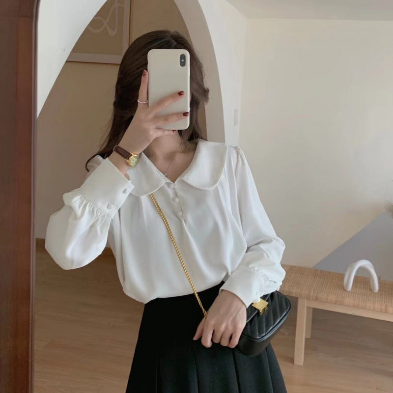 Doll Collar Chiffon Puff Sleeve Shirt Top