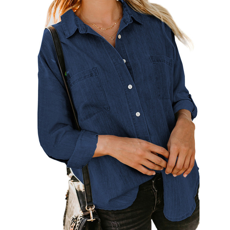 Chemise en jean décontractée ample en polyester pour femme