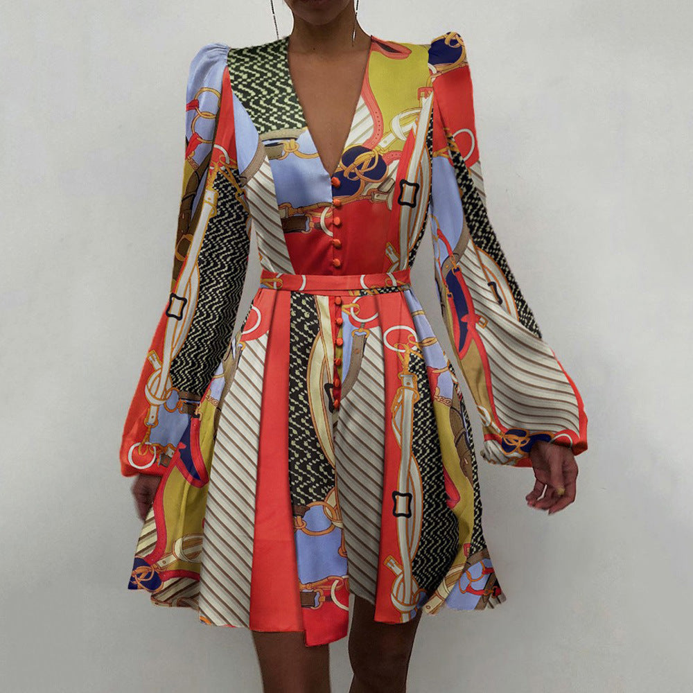 Spring Satin V-Neck Slim Temperament Dress