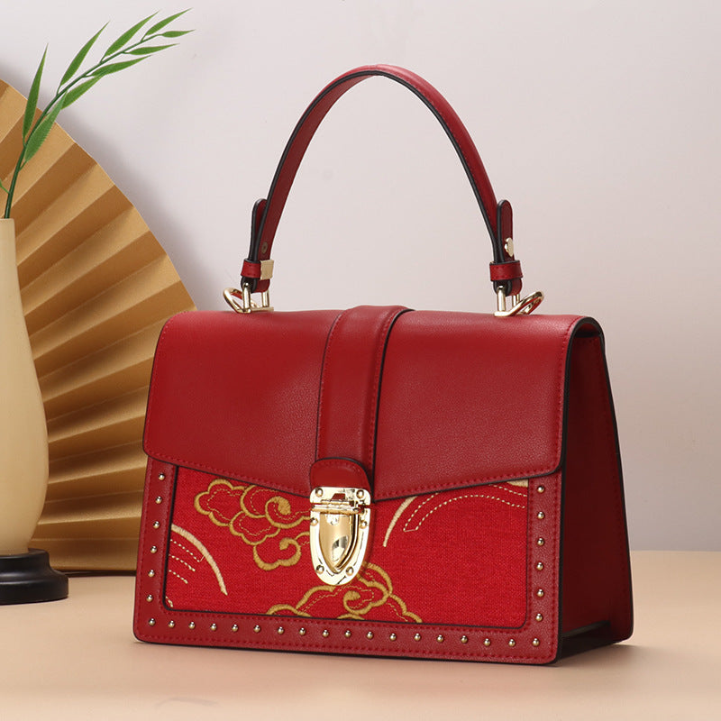 Sac bandoulière en cuir de vachette grande capacité avec serrure - Tendance et polyvalent
