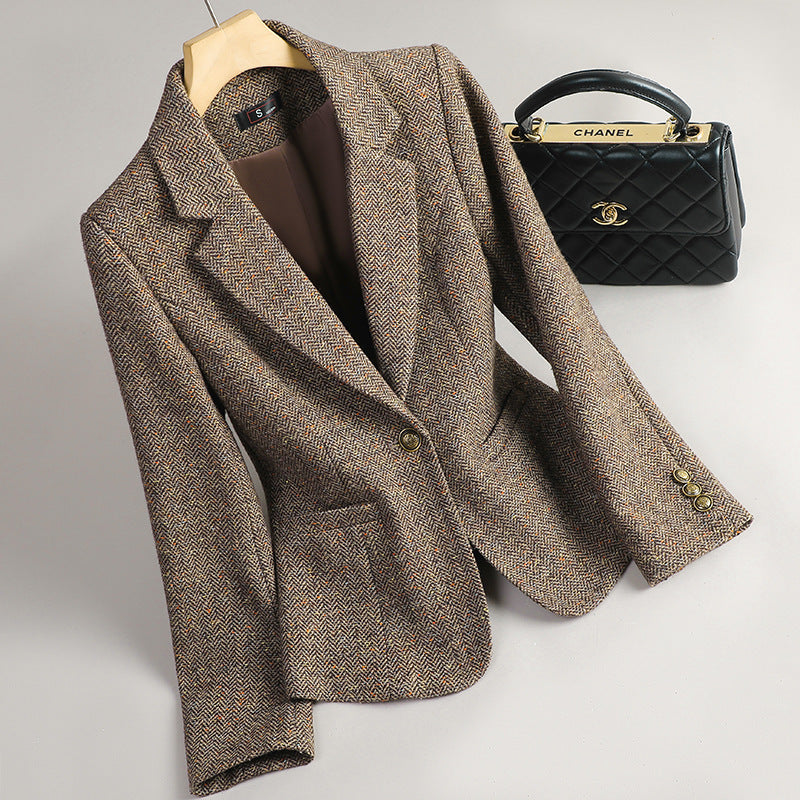 Women's Wool Suit Jacket in Pink, Brown & Gray - Sizes S-XXXL