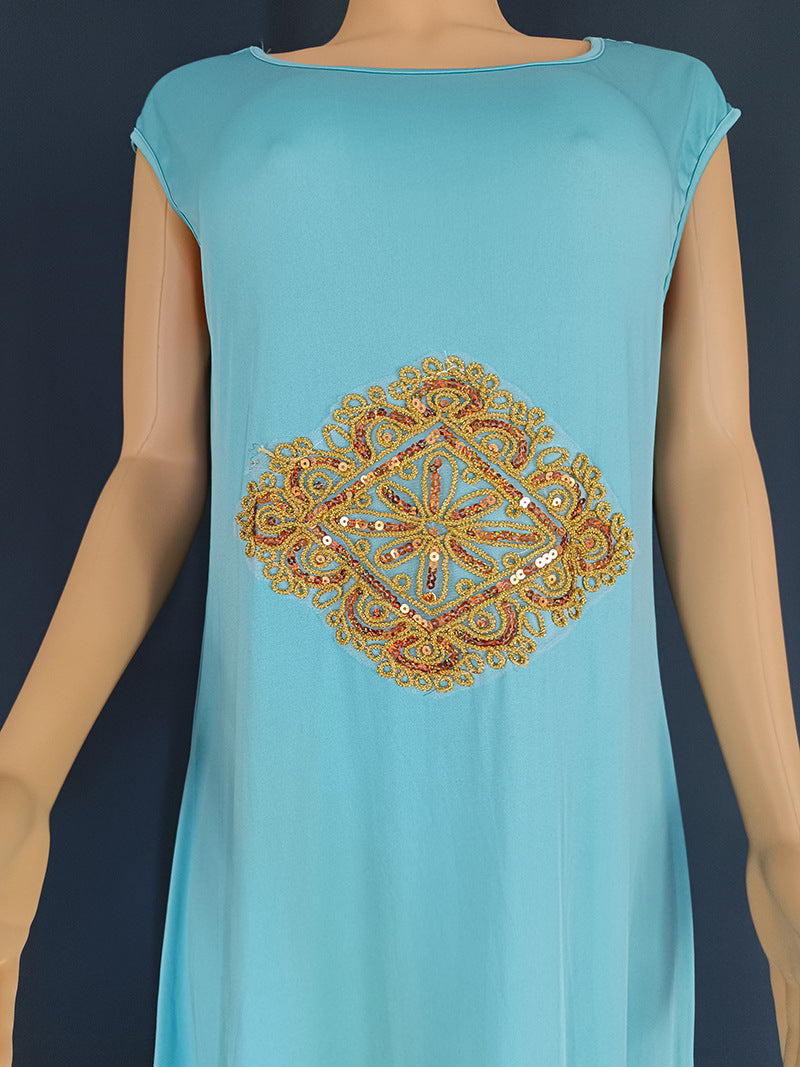 Bell Sleeve Embroidered Gold Lace Arabian Gulf Dress