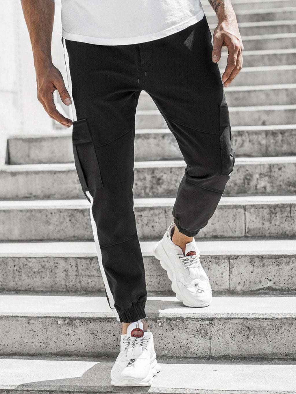 Pantalon décontracté en cuir pour homme avec braguette zippée
