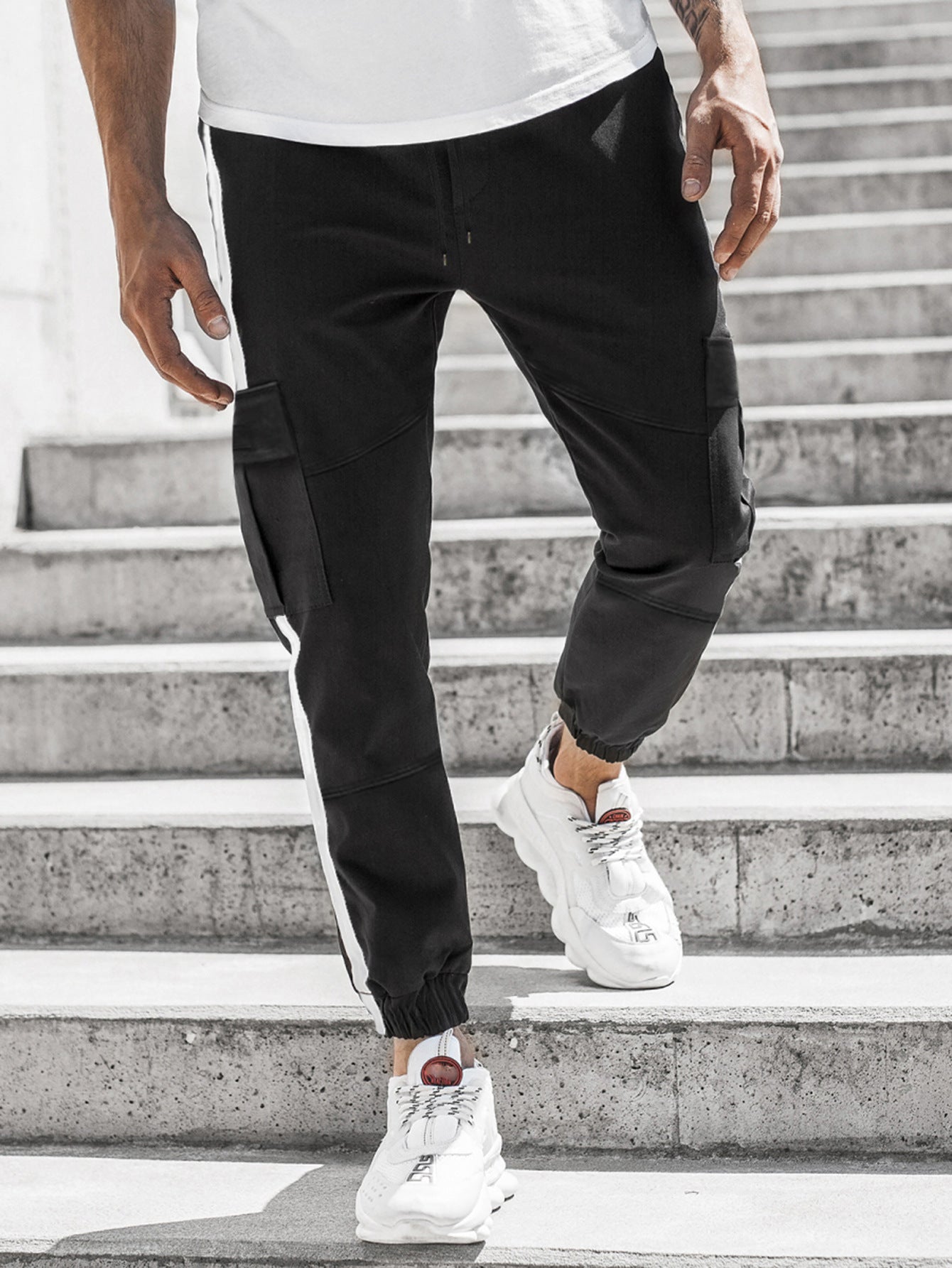 Pantalon décontracté en cuir pour homme avec braguette zippée