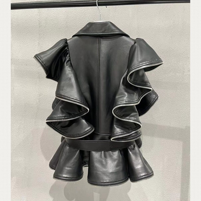 Black Sheepskin Leather Vest Heavy Work Coat