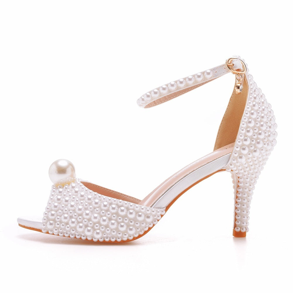 Women's Pearl Peep-toe High-heeled Sandals