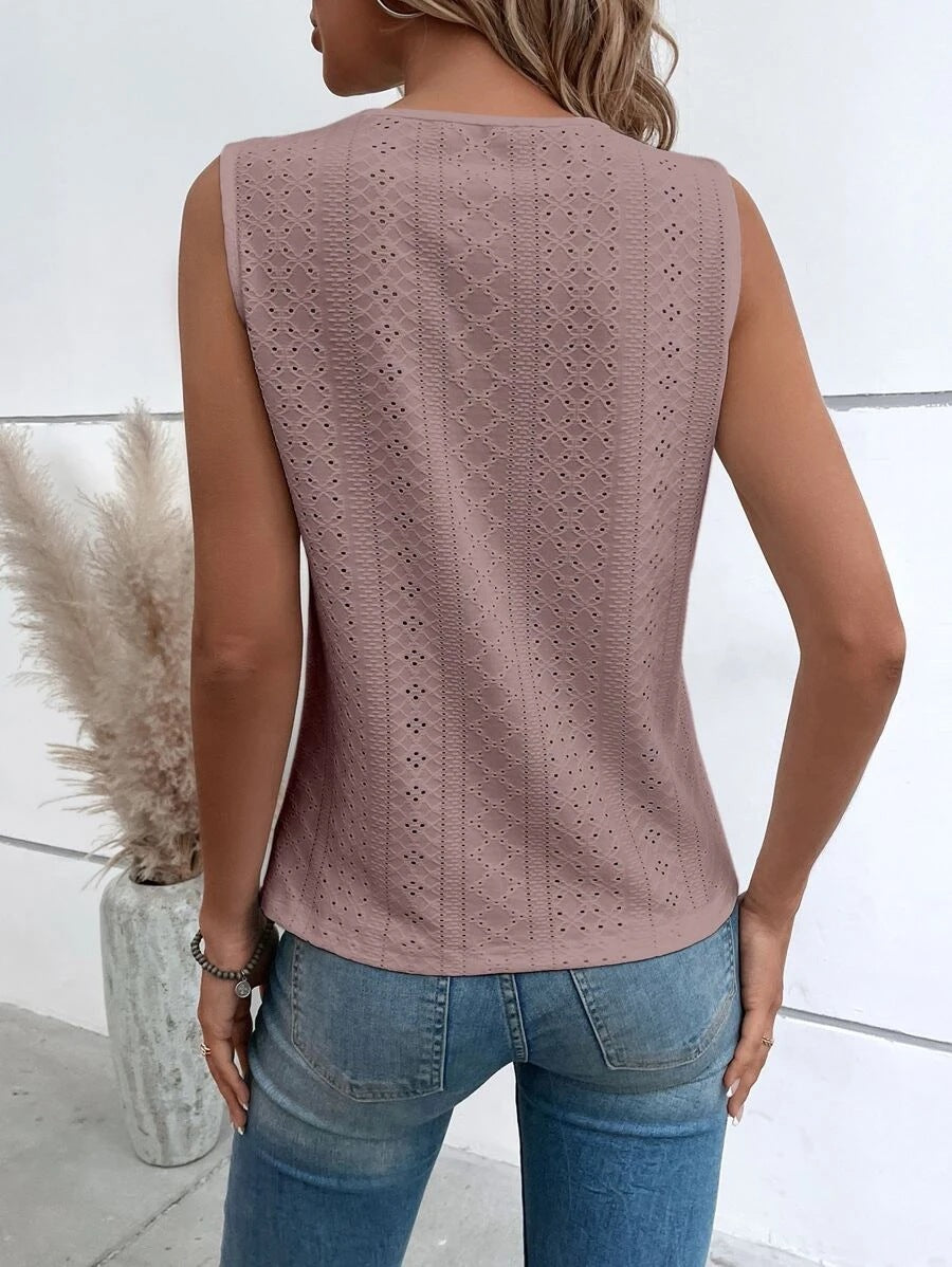 V-neck Stitching Hollow Out Lace Vest T Top For Women