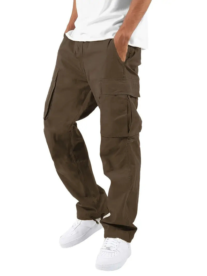 Pantalon Décontracté Multipoches avec Cordon de Serrage en Mélange de Coton