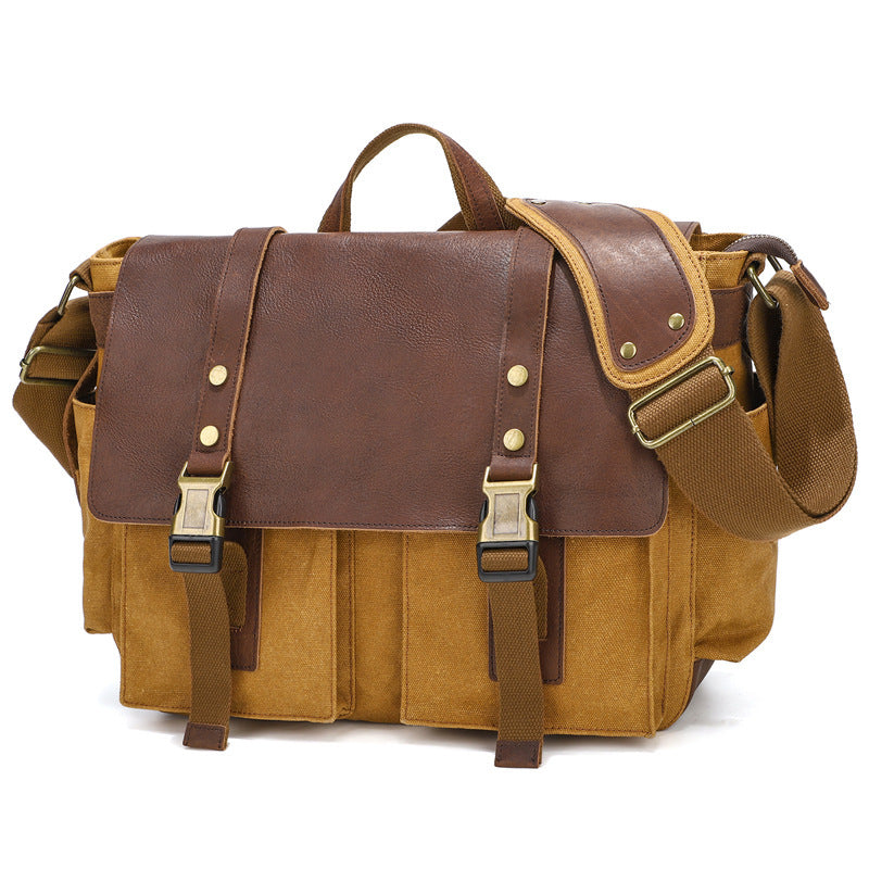 Sac bandoulière en toile cirée et cuir de vachette