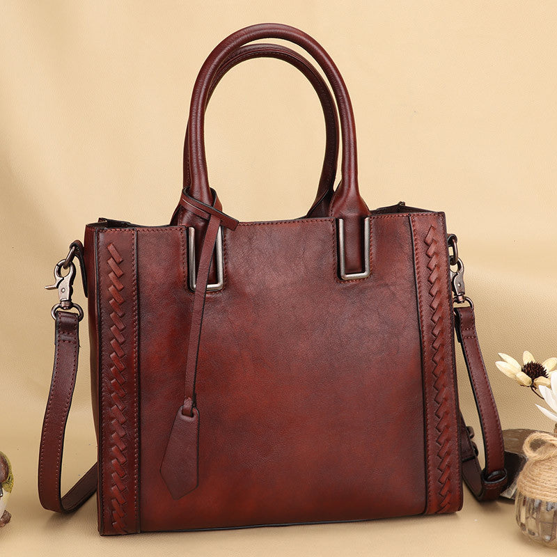 Handmade First Layer Cowhide Women's Large Messenger Bag 30x25x12cm