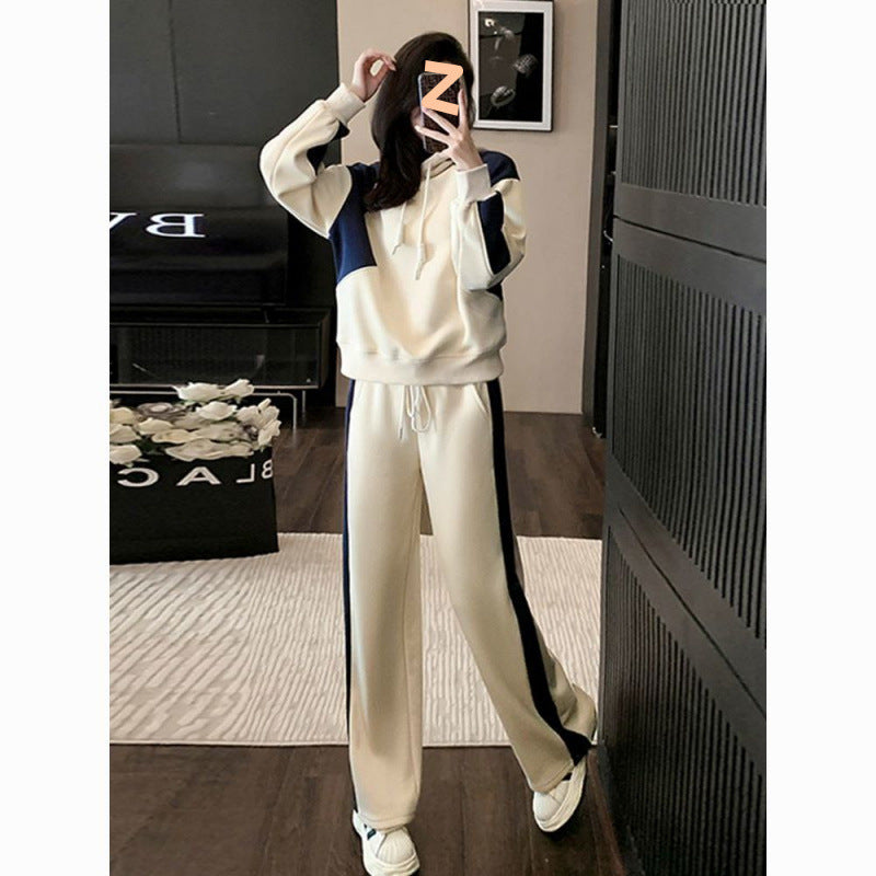 Fleece-Lined Thick Long Sleeve Casual Suit for Women Autumn Winter