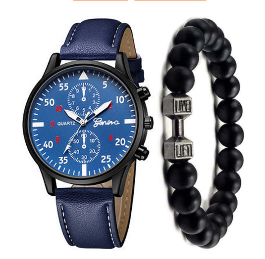 Montre décontractée à quartz pour homme avec cadran de 42 mm et bracelet en PU, cadeau idéal