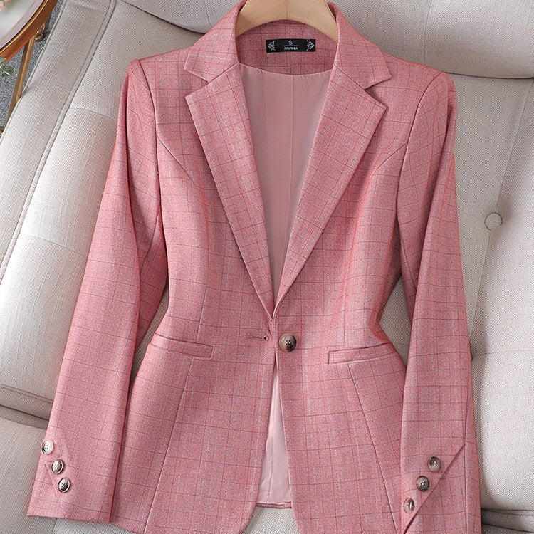 Women's Pink Checked Suit Jacket Small Polyester Blend
