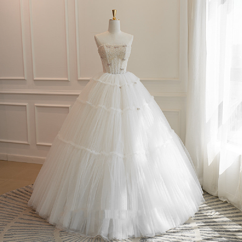 White Tencel Bow Crystal Cake Skirt with Nail Beads