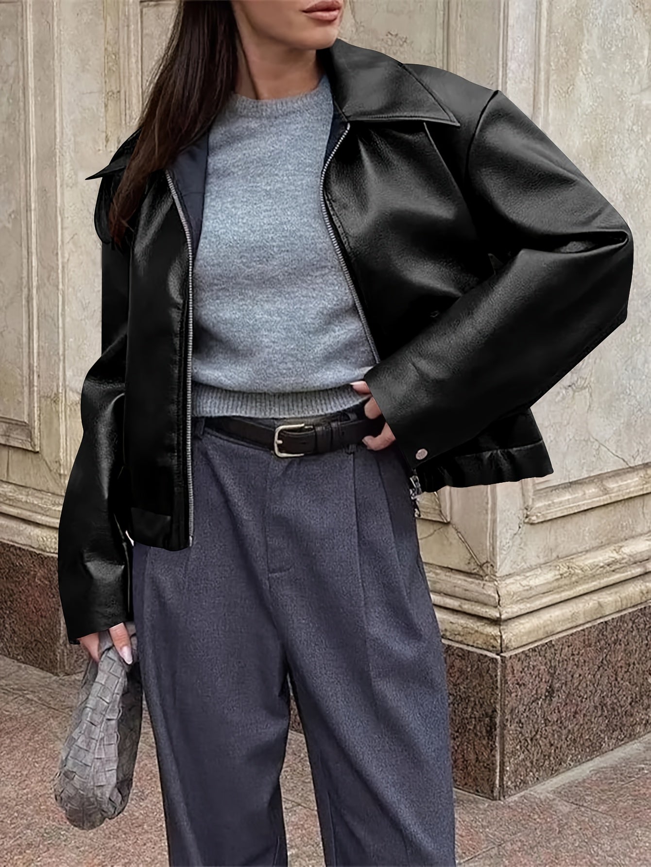 Wine Red Retro Biker Style Matte Leather Jacket Coat