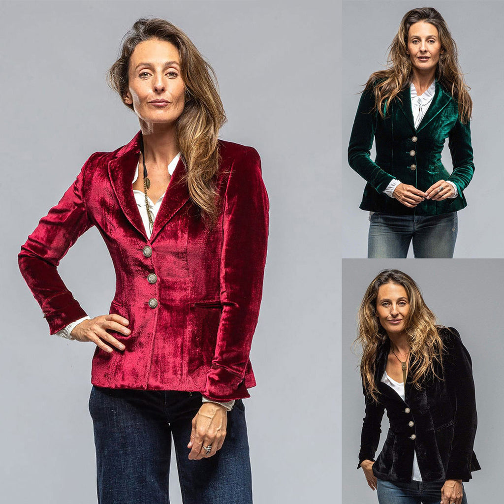 Costume élégant en velours doré pour femme, veste rétro à manches longues avec poches