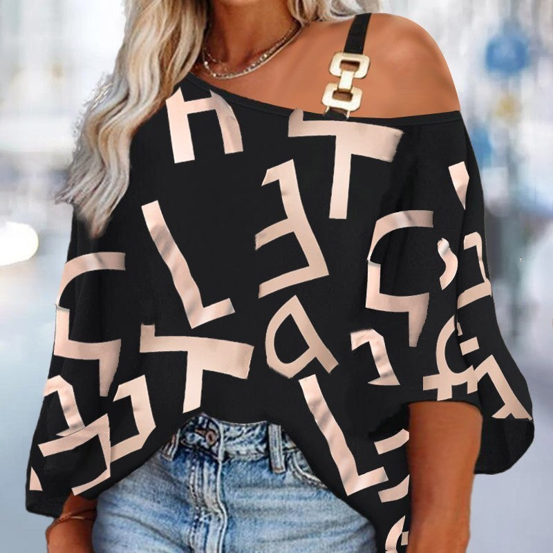 Fashion Stitching Loose Casual Women's Printed T-shirt