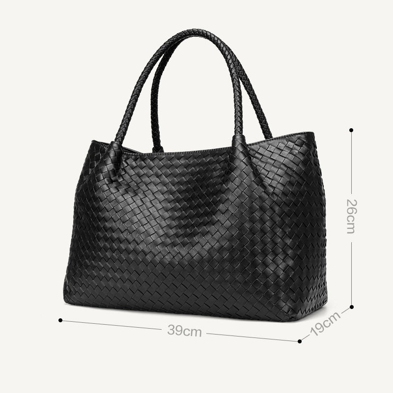 Handmade Sheepskin Woven Leather Handbag for Women Medium Size