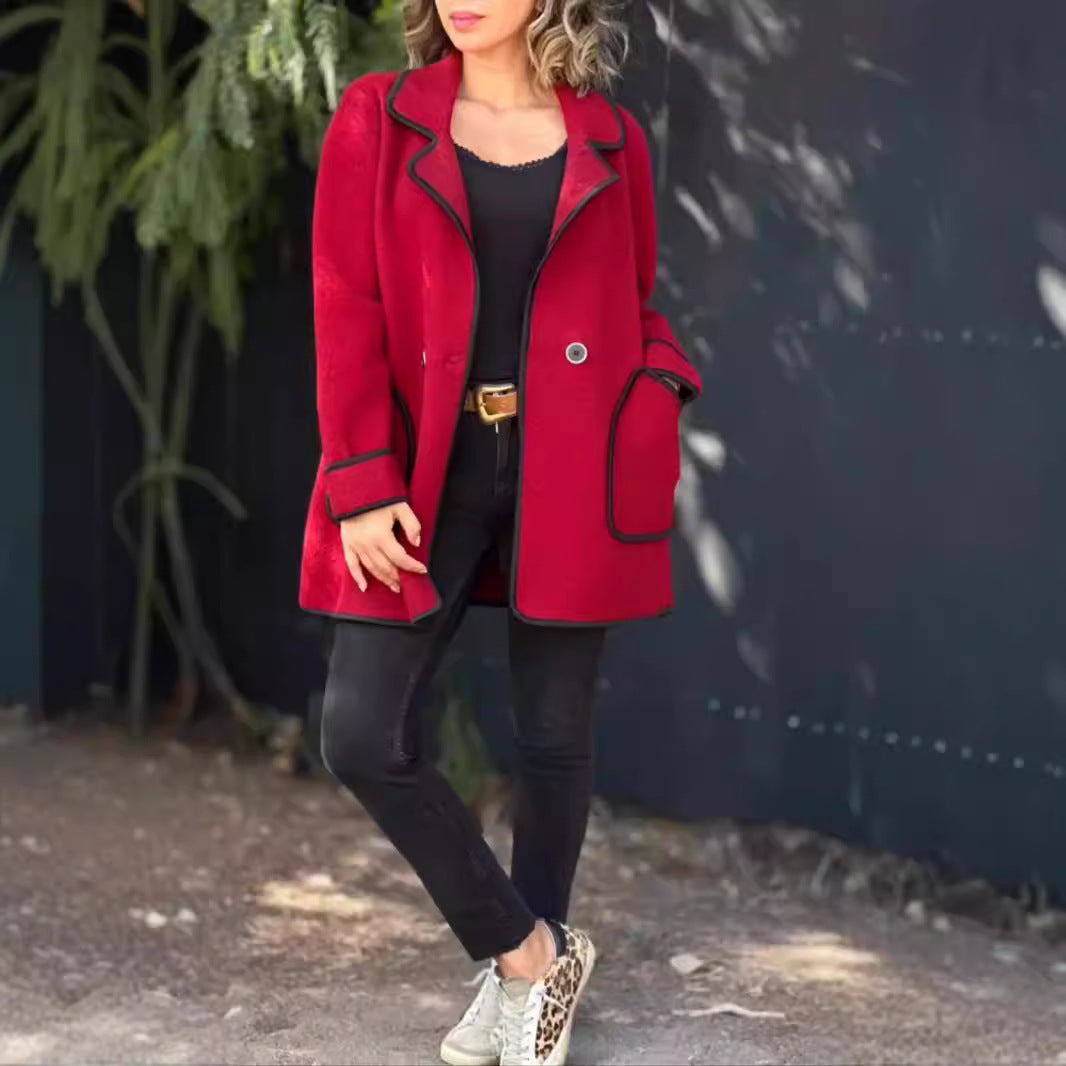 Women's Autumn Winter Elegant Double-Sided Wool Coat with Fur Collar