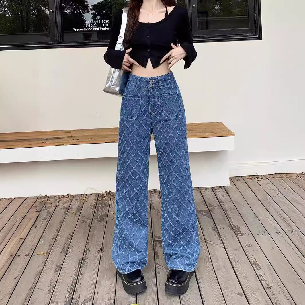 Summer Ladies High Waist Loose Straight-Leg Cotton Denim Trousers