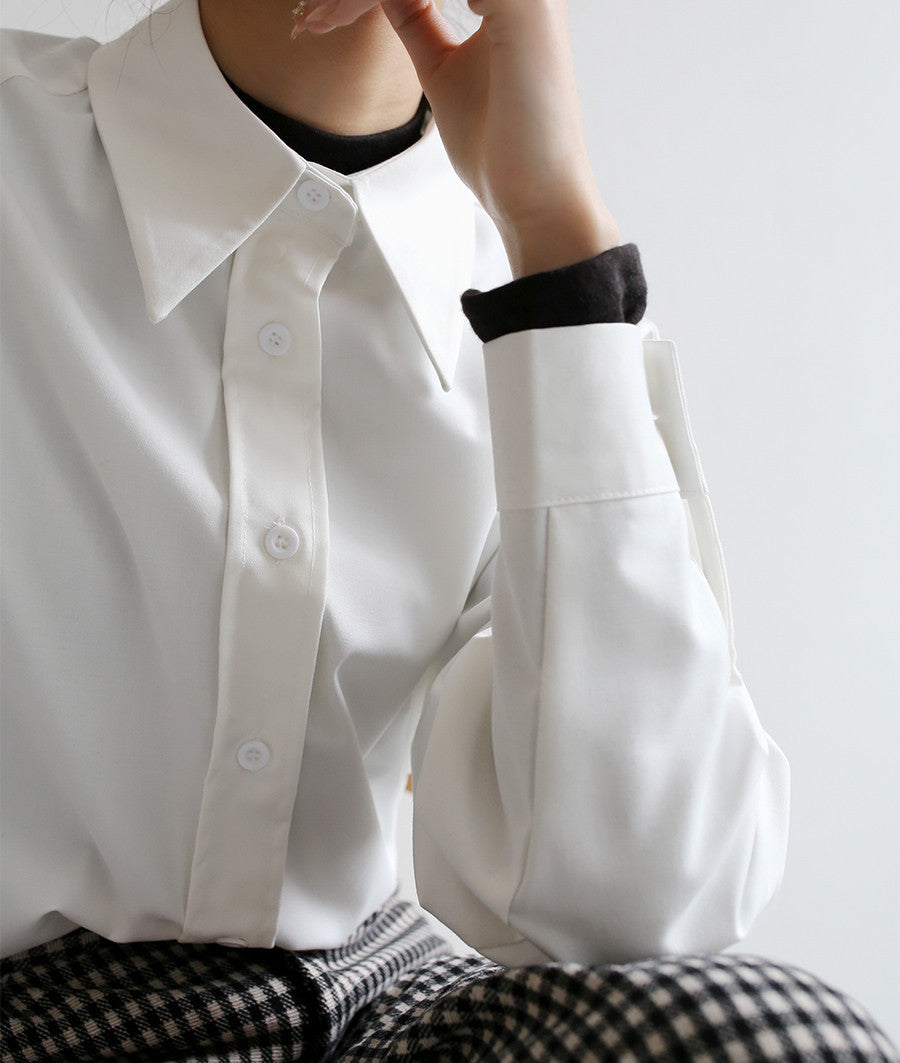 Casual Solid Color Women's Loose V-Neck Long-Sleeve Shirt