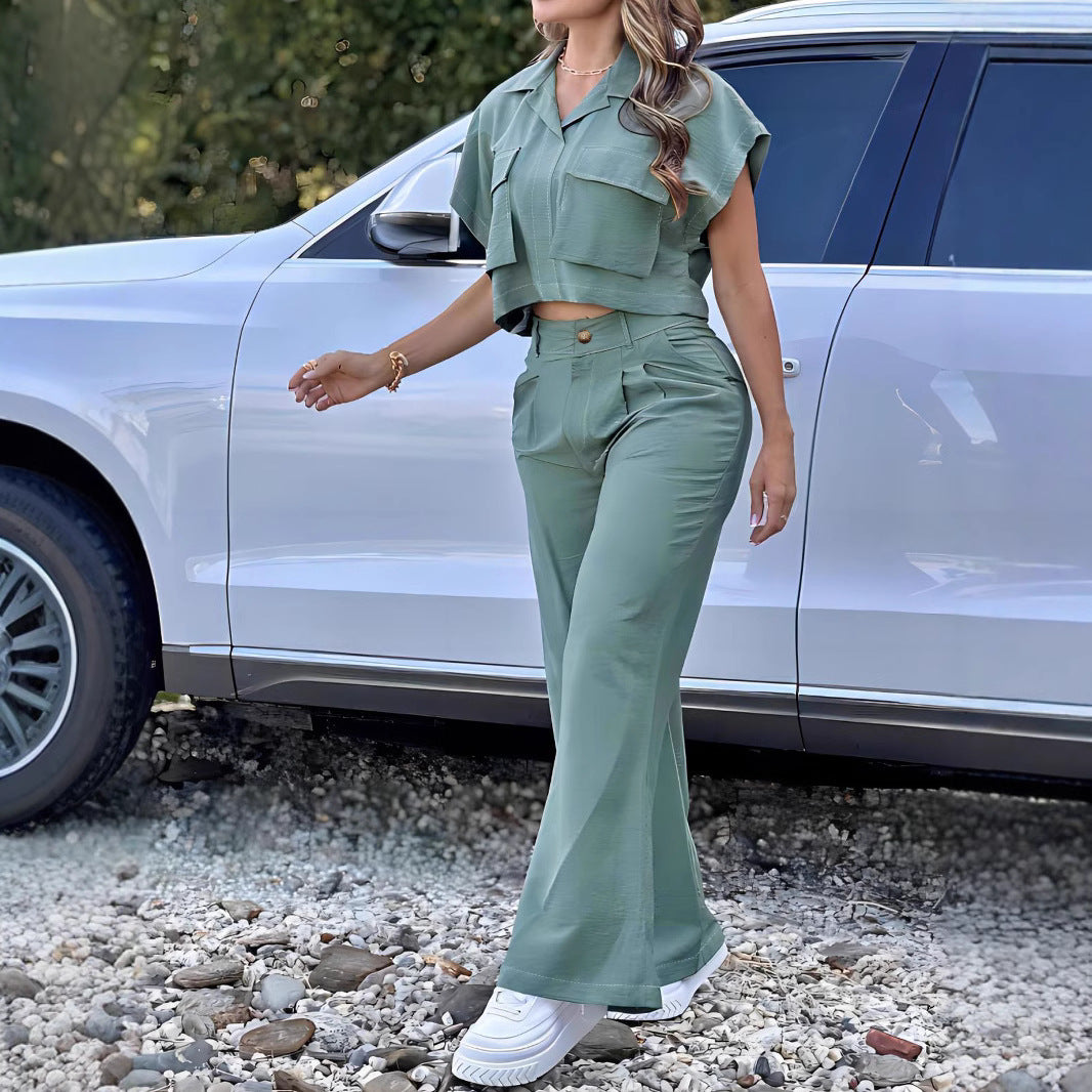 Ensemble deux pièces taille haute style western en vert paon, bleu marine et noir