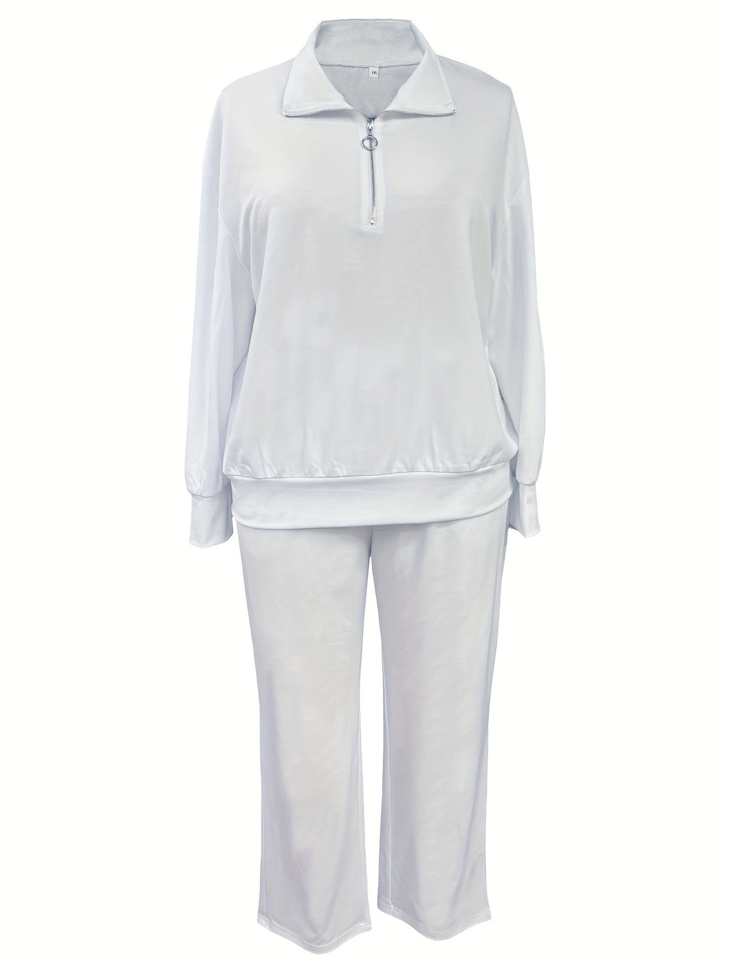 European & American Women's White Polyester Top and Pants Suit, Sizes 1XL-6XL