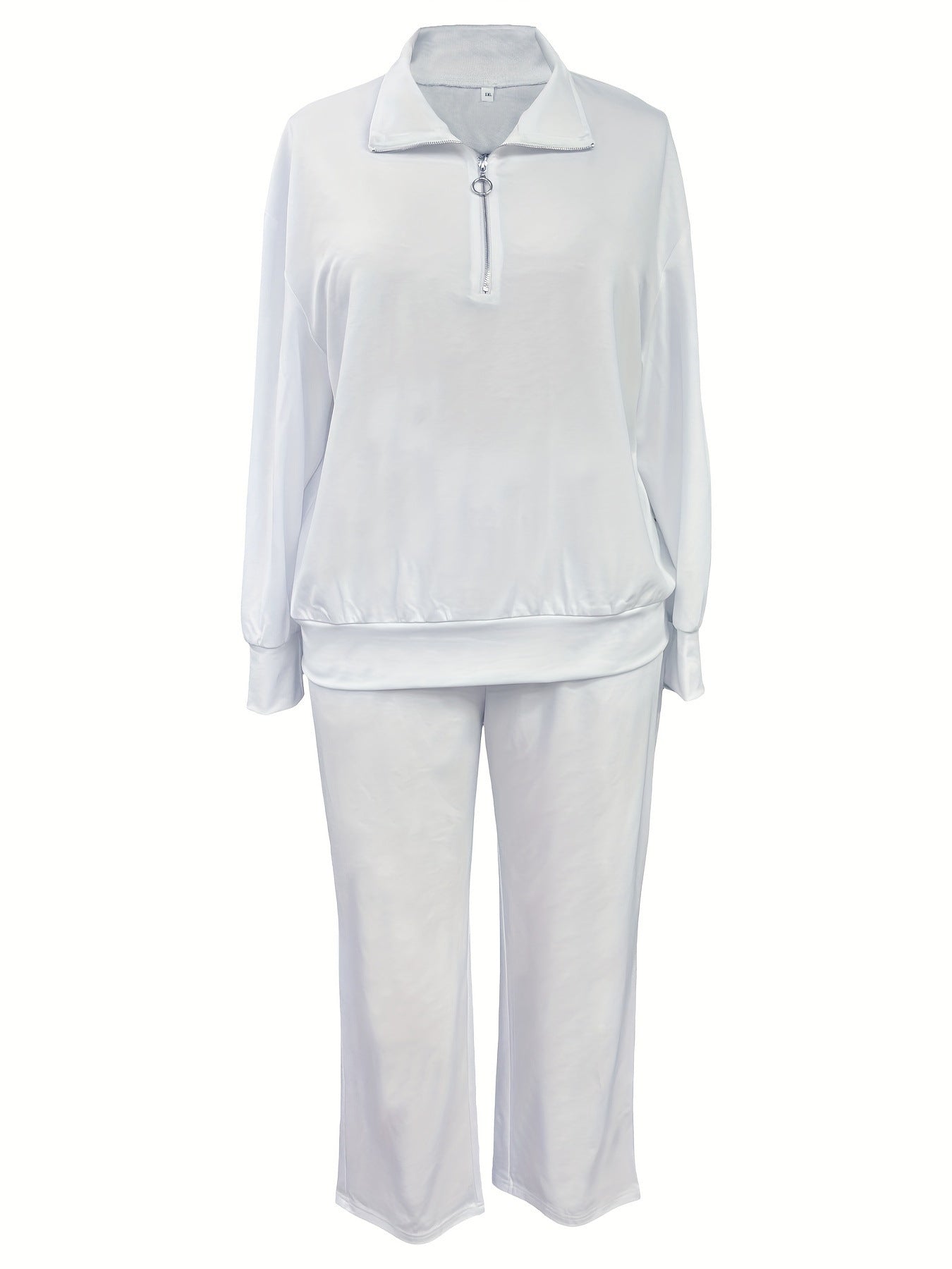 European & American Women's White Polyester Top and Pants Suit, Sizes 1XL-6XL