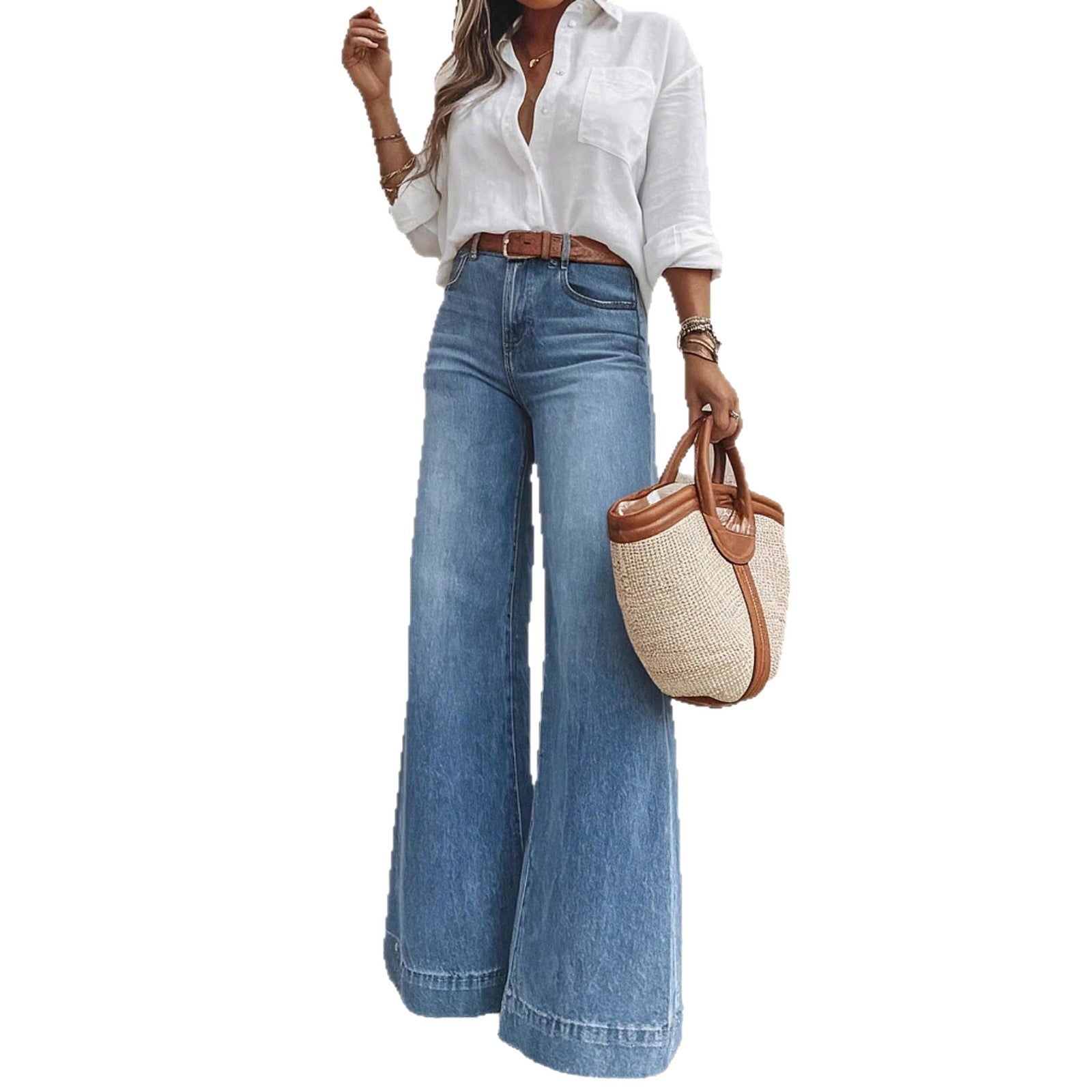 Jeans bleus en denim slim délavé vintage pour femme